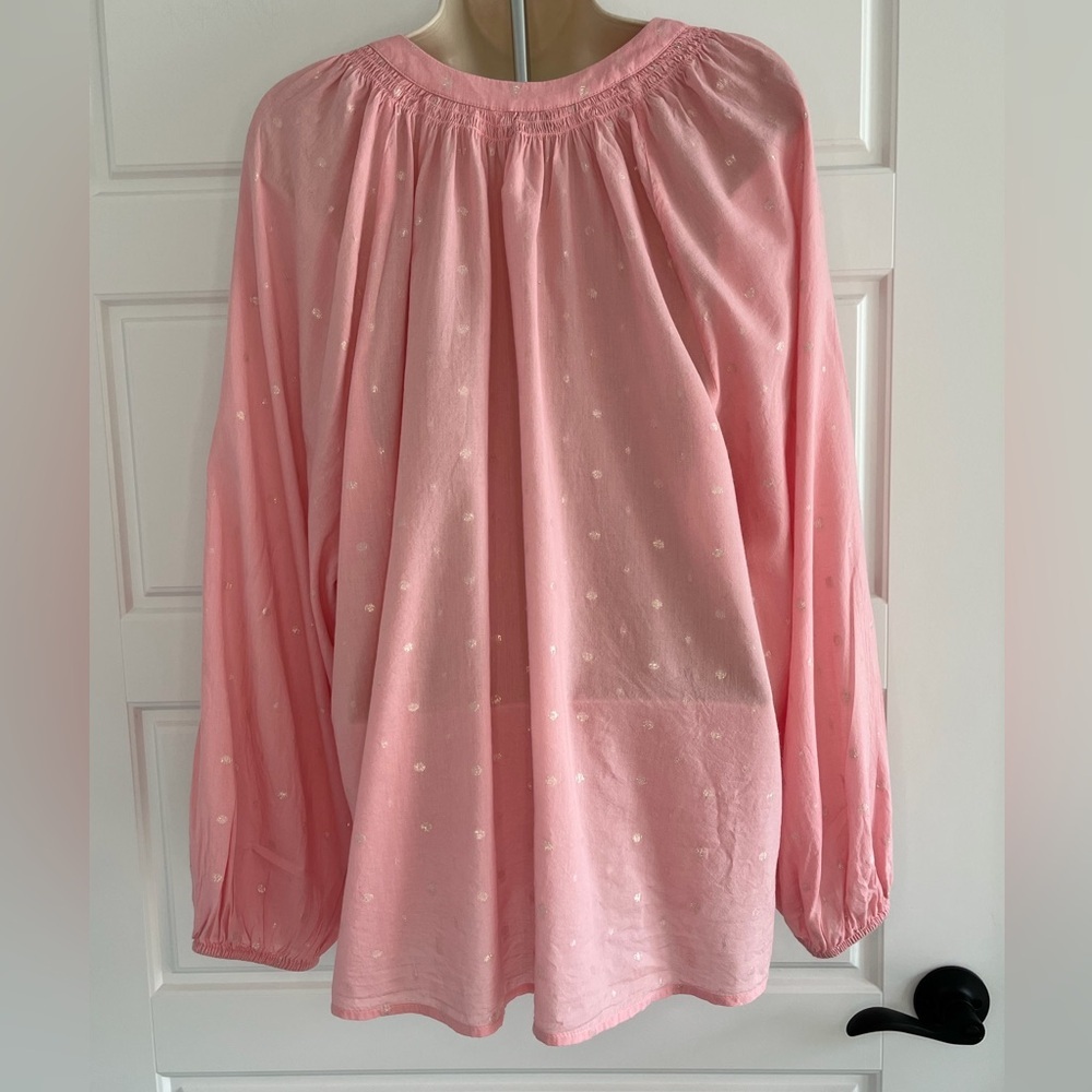 Crown & Ivy 100% Cotton Split V Blush Pink Silver Beads Peasant Blouse Sz XL - Picture 5 of 12